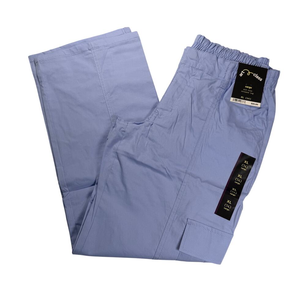 Art Class Cargo Pants Girls Large 10/12 Twinkling Blue Zip Partial Elastic Waist